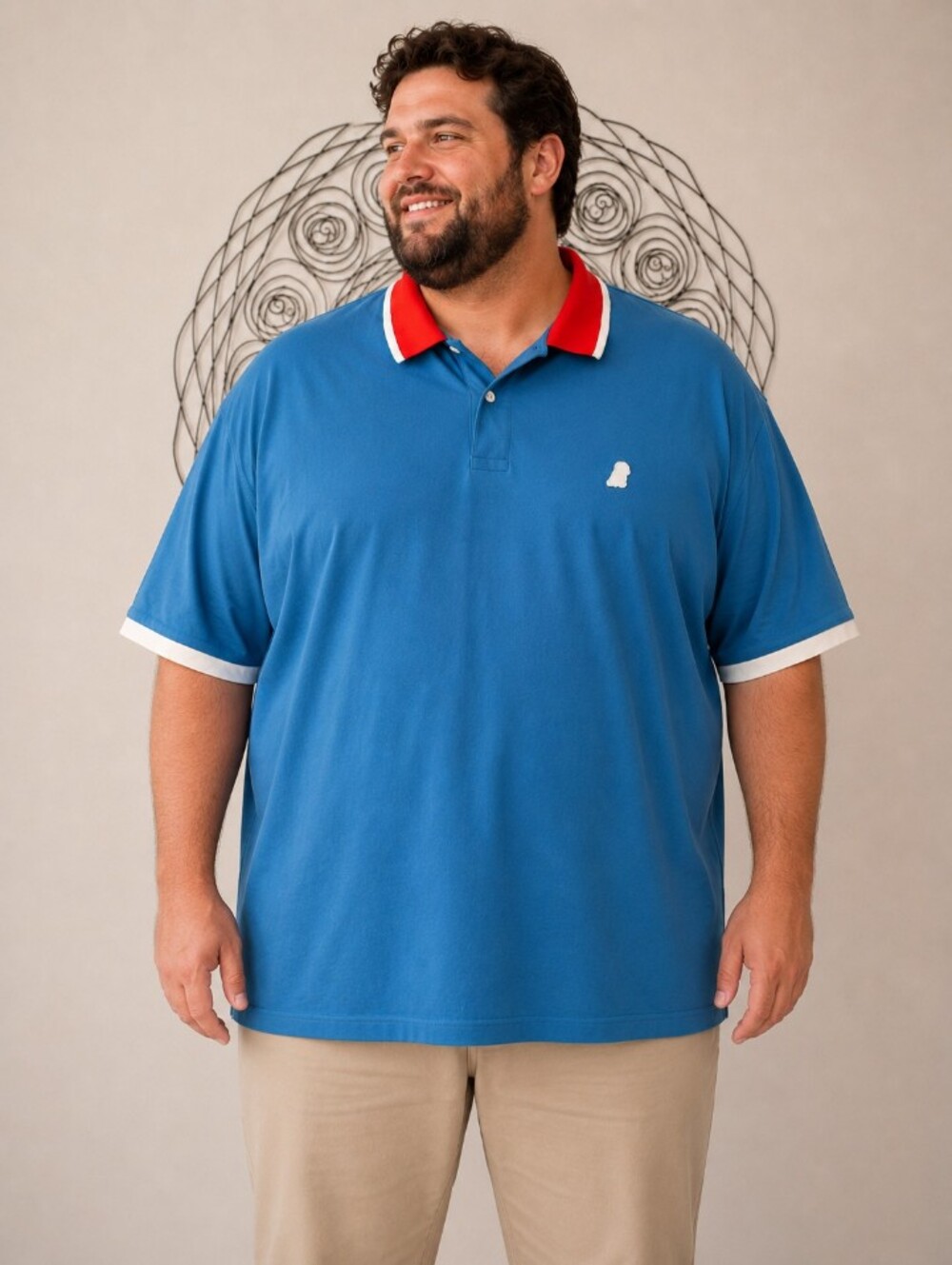 James Bark Men’s 3XL Polo Shirt Blue Red Collar Cotton Elastane Fabric